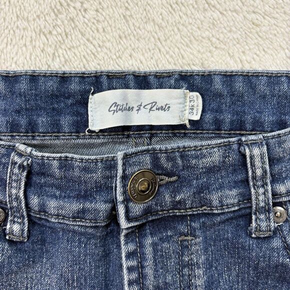 Stitches and Rivets Denim Pre-Faded Jeans Mens 34x30 Straight Leg Slim Stitch's - Picture 3 of 11